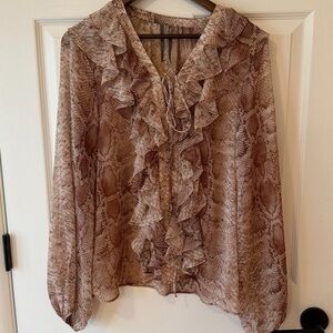 Anthropologie Snake Print Ruffled Blouse Large EUC